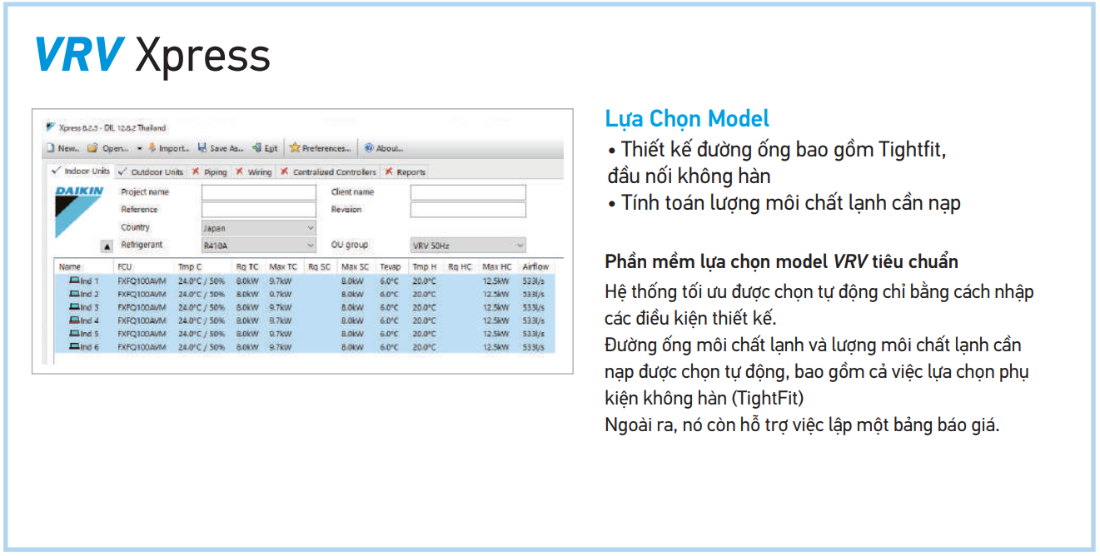Lựa chọn Model Thiết Bị VRV bằng Phần Mềm VRV Xpress  - HRT